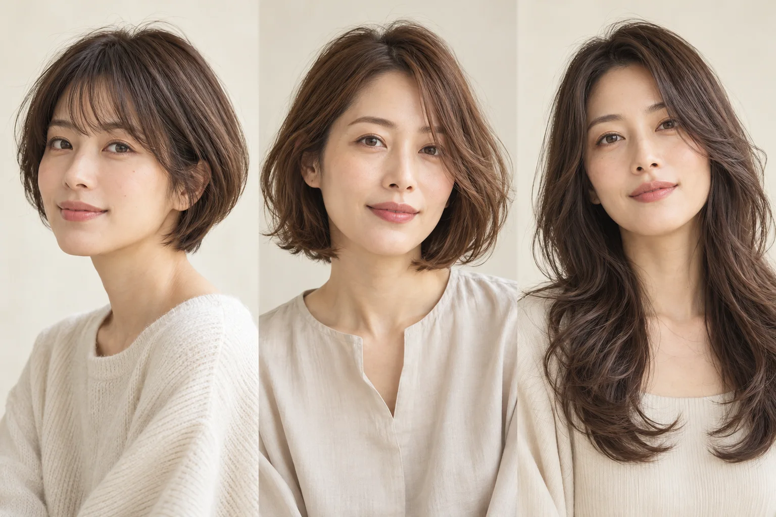 ショート・ボブ・ロングのヘアスタイル例（AI生成）